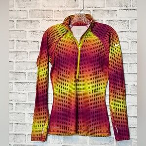 Nike‎ Pro Tan Long Sleeve Top zip up thumb holes size S bright colors athletic